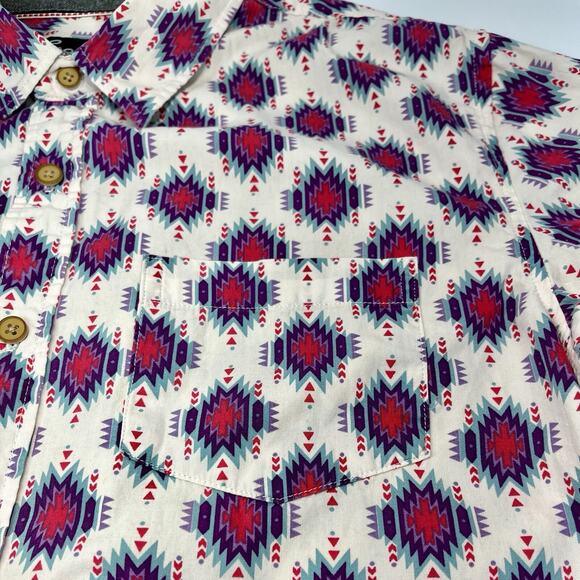 Coastal Tribal Button Up Shirt Geometric Short Sleeve Men’s Size Small - Picture 3 of 8